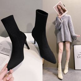 Boots Sexy Sock Boots Knitting Stretch Boots High Heels for Women Fashion Shoes 2023 Spring Autumn Ankle Boots Female Size 42 230914