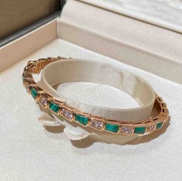 2023 Luxury quality charm punk band bangle with diamond nature shell malachite in 18k rose gold plated have box stamp PS4477A
