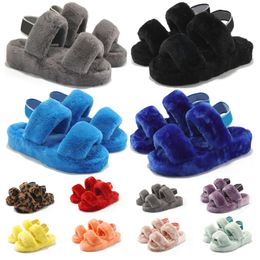 Designer Wool Winter Fur Slippers boots women Klein Blue Grey light green pink luxury hairy Women's Shoes warm Comfortable Slipper eur 36-43