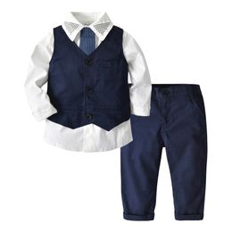 Clothing Sets Top and Children Clothes Set Boys Handsome Kid for Gentleman Tops Vest Pants 3pcs Outfit 230914
