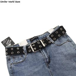 Harajuku Wide Belt Canvas Web Double Grommet Hole Buckle Belt Female Male Hot Waist Strap Belts for Women Men Jeans