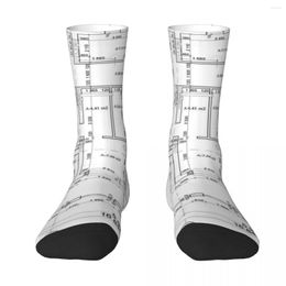 Men's Socks Detailed Architectural Private House Floor Plan Harajuku Super Soft Stockings All Season For Unisex Christmas Gifts