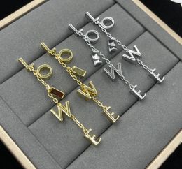 New Fashion Anagram letters pendant earrings asymmetric women retro necklace brass full diamonds ear stud hoop ladies brooch Designer Jewellery 116