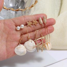 Dangle Earrings Clothing Accessories Personality Creative Geometric Set With Elegant Alloy Leaves Starfish Shell Faux Pearl