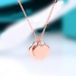 Pendant Necklaces Pink double heart necklace accessories wholesale heart-shaped stainless steel double heart Jewellery Christmas ladies Female Friend pendant