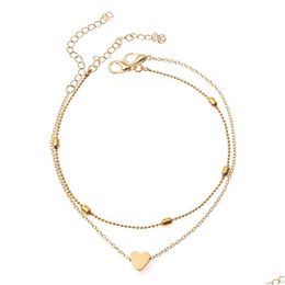 Anklets Alloy Chain Anklet Femme Girl Gifts Beach Leg Bracelet For Women Charm Beaded Heart-Shaped Pendant Drop Delivery Jewellery Dhaoq