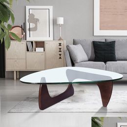 Living Room Furniture 19Mm Dark Walnut Coffee Table Triangle Glass Solid Wood Base Fit Drop Delivery Home Garden Otnyq