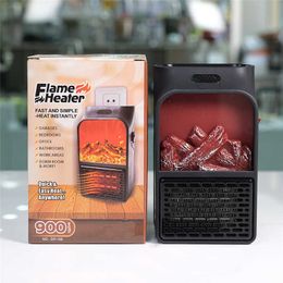 Home Heaters 900W Mini Electric Wall-outlet Flame Heater EU Plug-in Air Warmer PTC Ceramic Heating Stove Radiator Household Wall Handy Fan HKD230904