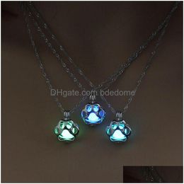 Pendant Necklaces Luminous Dog Paw Locket Necklace Paws Lockets Glow In The Dark For Women Kid Fashion Jewelry Will And Sandy Drop Del Dhp8O