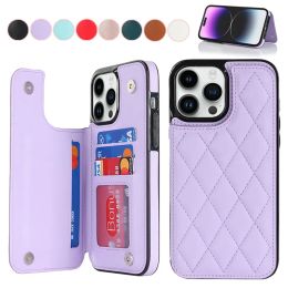 Magnetic Flip Folio Purse Phone Case For iPhone 15 14 Pro Max 13 12 Mini 11 Quilted Leather Card Holders Slim Wallet Case with RFID Blocking For X XS XR 8 7 Plus