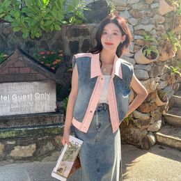 Work Dresses Denim Vest And Skirt Two Piece Sets 2023 Summer Women Streetwear Chic Slim Sleeveless Coat High Waist Long Skirts Outfit 9017