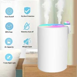 Humidifiers 2L Air Humidifier Essential Oil Aroma Diffuser Double Nozzle With Coloful LED Light Ultrasonic Humidifiers Aromatherapy Diffuser L230914