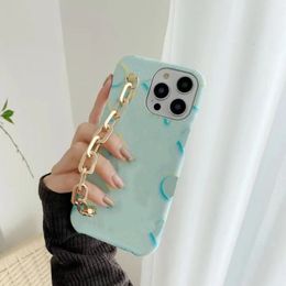 Leather Designer Phone Cases 14 14promax 14plus 14pro 13 12 11 case Coloured Drawing Flower Wrist Strap Phonecases Fashion phone cover g-5