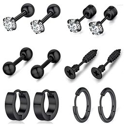 Stud Earrings WKOUD 6 Pairs/1 Pairs Round Zircon Black Cool Stainless Steel Hoop Hypoallergenic Earring Set Men Women