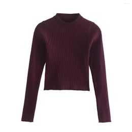 Women's Sweaters NORPOJIN Burgundy Red Sweater Crop Pullover Tops Ribbed Women Long Slit Sleeves Jumpers Y2K Clothing