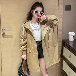 Coat Teen Girls Trench Coats Autumn Fashion Loose Khaki Mild-length Hooded For Kids Casual 10 12 Years School Children Outerwear