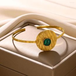 Bangle Natural Stone Bracelet For Women Vintage Stainless Steel Jewellery Aesthetic Cute Round 18K Gold Colour Open Bracelets Gift In