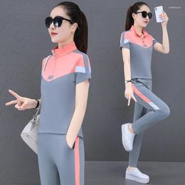 Women's Two Piece Pants Casual Suit Fashion V-neck Crop Top 2023 Summer Pencil And Short Sleeve T Shirt Set Tracksuit Women