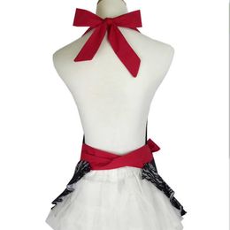 Sexy Aprons 100% Cotton Cute Bib White Dots Kitchen Cooking Women Apron Dress Pink With Apron Bibs Home Cooking Baking Party Clean261o