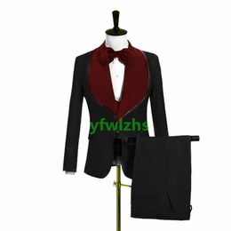 Handsome Groom Tuxedos One Button Man's Suits Shawl Lapel Groomsmen Wedding/Prom/Dinner Man Blazer Jacket Pants Vest Tie N03011211110
