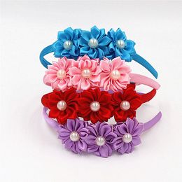 Kid Flower Pearl Headband Girls Hair Accessories Baby Headpieces Headwear Children Party Accessories Gift Photo Props Red Blue Green Orange Black Blue Pink