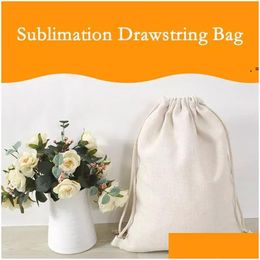 Christmas Decorations Sublimation Cotton Linen Dstring Bags Decor Reusable Muslin Sachet Bag Blanks Diy Backpacks Party Storage Home N Dhovy