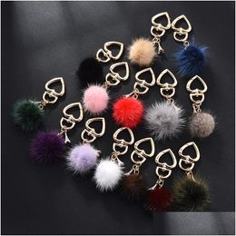 Fur Ball Heart Key Chain With Iron Tower Charm For Women Bag Keyring Holder Jewelry Pendant Drop Delivery