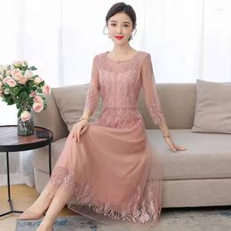 Casual Dresses Banquet Style Elegant Celebrity Dress Female 2023 Spring And Summer Luxury O Neck Three Quarter Noble