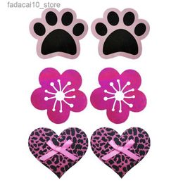 Breast Pad 10 Pairs Nipple Covers Leopard Heart Cherry Blossom Animal Paw Print Disposable Self Adhesive Pasties Breast Stickers Bra Q230914