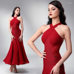 Stage Wear High-End Women Party Latin Dance Dress Red Halter Dancing Ballroom Competition SL8732