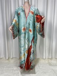 Women's Swimwear KIMONO Autumn Spring Women Cardigan Loose Long Dress Cocktail Party Boho Maxi African Holiday Batwing Sleeve Silk Robe 230914