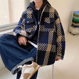 Mens Jackets Autumn Plaid Jacket Men Fashion Retro Pocket Casual Streetwear Korean Loose Lapel Coat Outerwear M2XL 230912