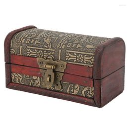 Jewelry Pouches Wooden Storage Box Retro Metal Lock Treasure Chest Red Exquisite Handheld Gift Beautiful For Home Office