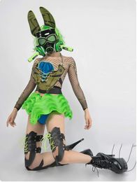Stage Wear Fluorescent Violent Cosplay Costume Rave Outfit LED Explosion-Proof Mask Nightclub Gogo Performance