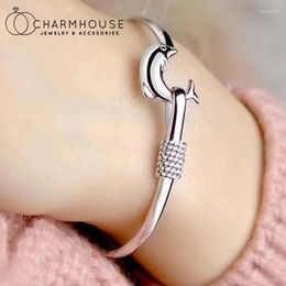 Bangle Pure Silver Cuff Bangles For Women Dolphin Wrist Bracelet & Pulseira Femme Trendy Jewellery Accessories Party Gifts Bijoux