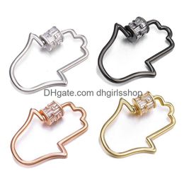 Clasps Hooks Riversr Cz Micro Pave Screw White Pink Yellow Gun Black Palm-Shaped Copper Zircon Pendant Connectors Diy Jewelry Findings Dhwlc