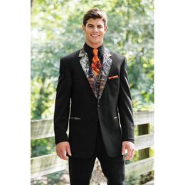 Black Groom Suits Two Buttons Notched Lapel Groomsmen Suits Men's Wedding Country Camo Tuxedos Jacket Pant Vest 226s