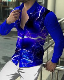 Men's Casual Shirts Fall Fashion Designer Lightning Graphic Top Geometric Colourful Batik Everyday Long Sleeve Clothing Slim Button Lapel Men 230912