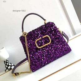 3d Embroidery Bead Handbag Sequins Tote Genuine Leather Trim Chain Shoulder Crossbody Fashion Letter Magnetic Buckle Bling Evening Clutch Wallet
