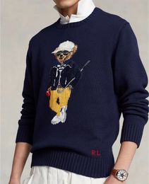 Sweaters US Men's Sweater Cartoon Bear Knitted Men's Coat Pure Cotton Sweater Round Neck Autumn/Winter Pullover Youth Adult Luxury Casual F