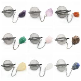 Infusers for Loose Tea Mesh Strainer with Extended Chain Key Rings Hook Stainless Steel Charm Energy Drip Trays Crystal Shaker Ball LL