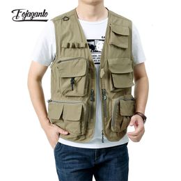 Men's Vests FOJAGANTO Men Summer Cargo Vest Solid Colour Casual MultiPocket Outdoor Sports VNeck Loose Thin QuickDrying 230914