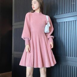 Casual Dresses Autumn Winter Chic Sweater Dress 2023 Korean Fashion Cute Vintage Clothes Downy Soft Warm Vestidos Mujer Pearl Sleeve