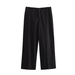 Women's Pants Black Cropped Trousers Women Fashion High Street Ankle-Length Wide Leg Female Clothing Chic Lady 2023