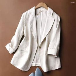 Women's Suits 2023 Autumn Cotton And Linen Small Suit Women Korean Fashion Thin Coat Three-quarter Sleeve Casual Blazers Jacket Female