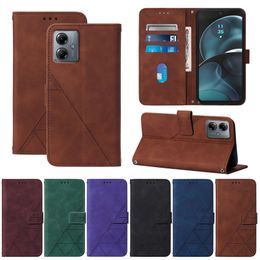 Skin Feel Print Lines Leather Wallet Cases For Huawei Mate 60 Pro Moto G14 Samsung S23 FE A24 A34 5G ID Card Slot Hand Feeling Business Holder Fashion Flip Cover Pouch