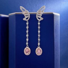 Dangle Earrings 2023 925 Silver European And American Ins Style 4 6mm Pink Diamond Full Female Cross Border Styl