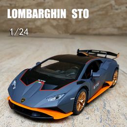 Diecast Model Alloy Sports Car 1 24 STO Diecasts Metal Toy Racing Simulation Sound and Light Collection Kids Gift 230912