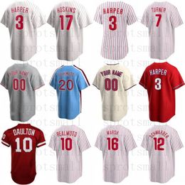 Custom Mens Women Youth Baseball Jersey Bryce Harper Segura Bohm Turner JT Realmuto Schwarber Marsh Castellanos Suarez Alvarado Rose Wheeler Alvarado Shirt