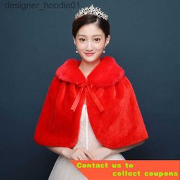 Women's Cape Princess Er Bridal Wedding Dress Fur Shawl Women's Wedding Warm All-Matching White Cloak Cheongsam Coat Red Oversized Cl L230914